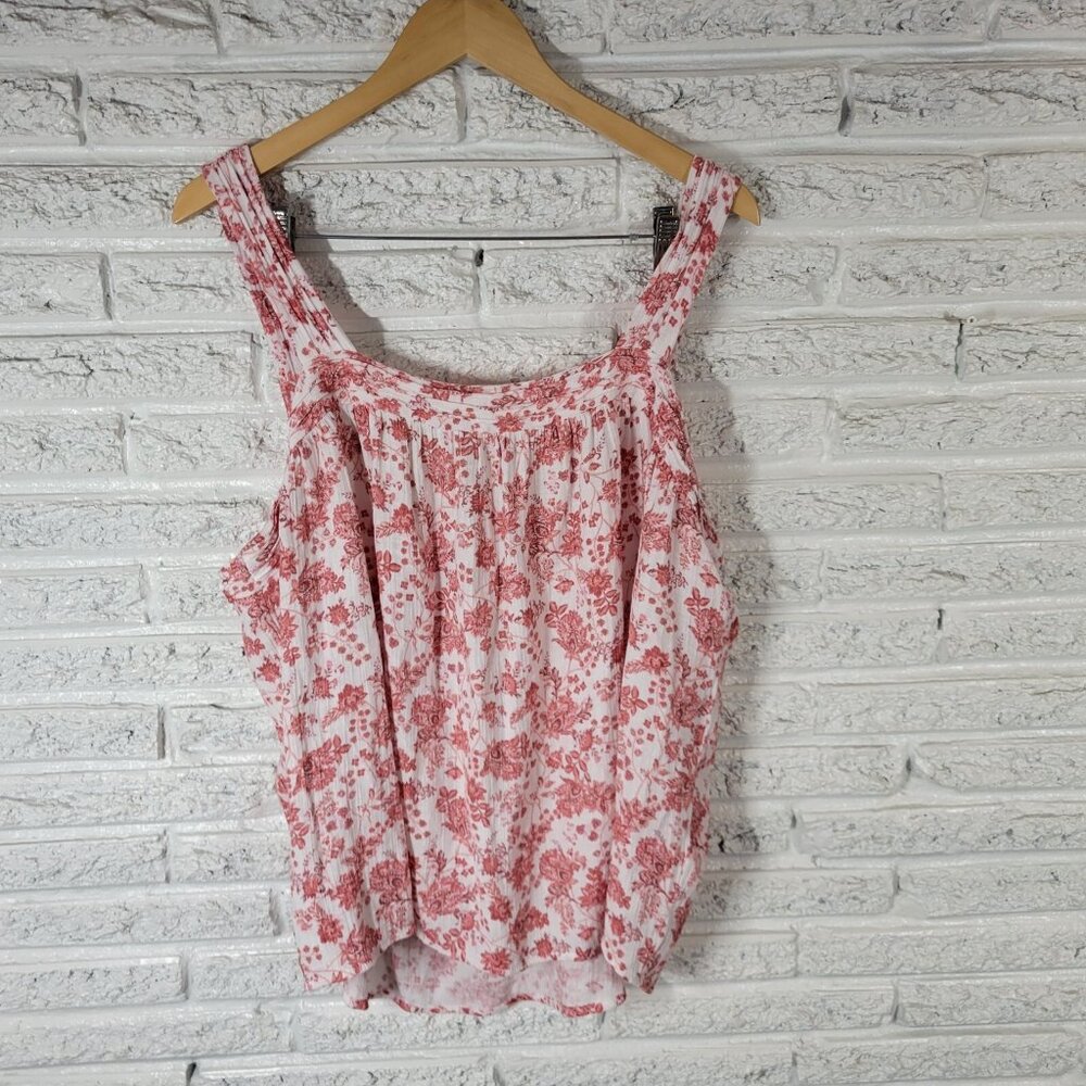 Wonderly Womens Top 2X Plus Swing Wide Strap Pink Red Flora Button Comfy FLO158E
